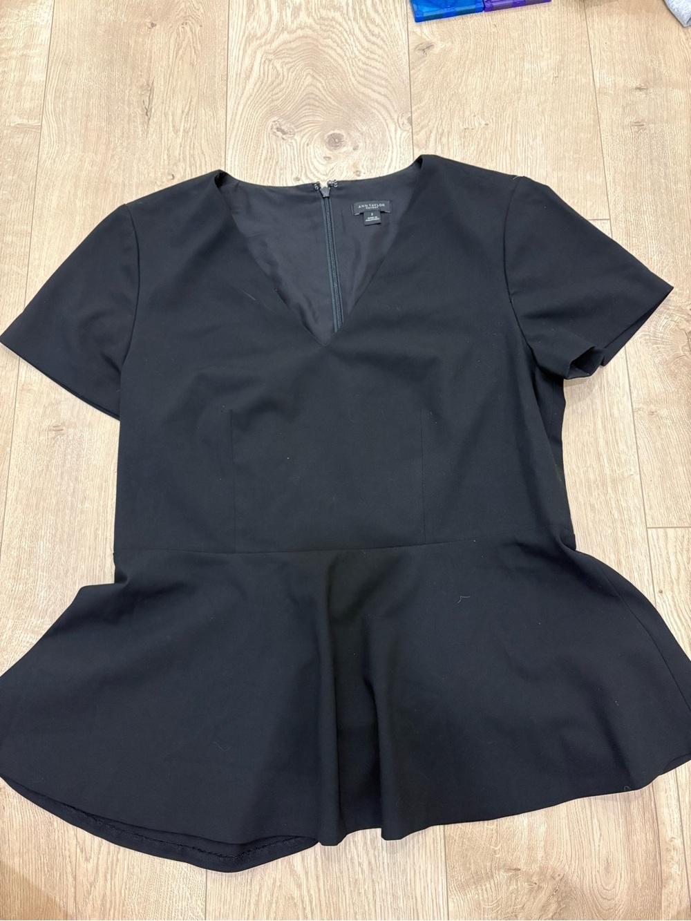 Ann Taylor Black Peplum Short Sleeve Top